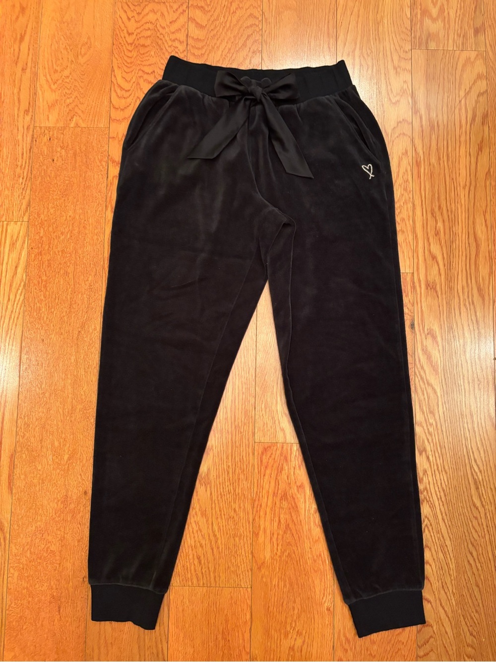 Victoria’s Secret Black Women's Velour Joggers with Drawstring Ribbon